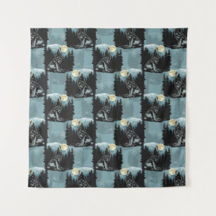 Wolf huilt bij maanpatroon wandkleed