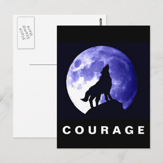 Wolf huilt bij Moon Courage Motivatie Briefkaart (Voorkant / Achterkant)