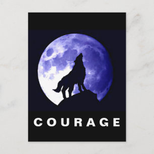Wolf huilt bij Moon Courage Motivatie Briefkaart