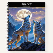 Wolf huilt bij volle maan in natuur notitieboek (Voorkant)