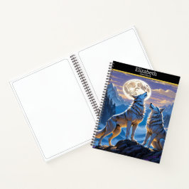 Wolf huilt bij volle maan in natuur notitieboek