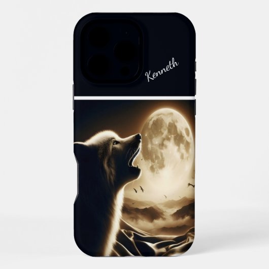 Wolf huilt bij volle maan iPhone hoesje (Achterkant)