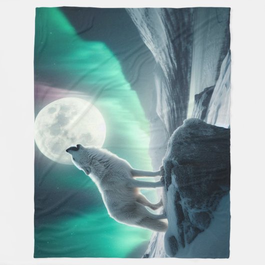 "Wolf huilt in de Aurora Lights" Fleece Deken (Voorkant)