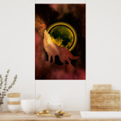WOLF HUILT IN DE RUIMTE MAAN STERRENSTELSEL POSTER (Keuken)