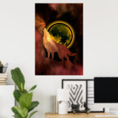 WOLF HUILT IN DE RUIMTE MAAN STERRENSTELSEL POSTER (Thuiskantoor)