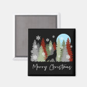Wolf huilt in het bos vrolijke kerstbomen magneet (Voorkant / Achterkant)