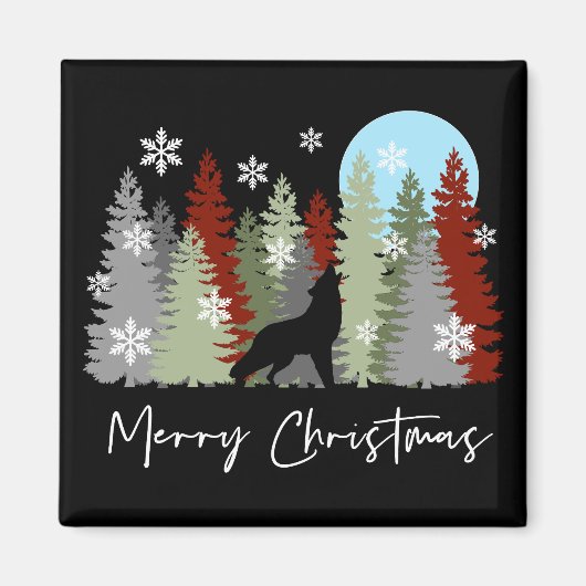 Wolf huilt in het bos vrolijke kerstbomen magneet (Voorkant)