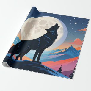 Wolf Huilt naar de Maan Cadeaupapier