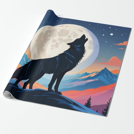 Wolf Huilt naar de Maan Cadeaupapier (Uitgerold)