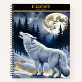 Wolf huilt naar de maan in het bos notitieboek (Voorkant)