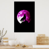 Wolf huilt naar de maan poster - Fantasie Kunst (Keuken)