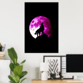 Wolf huilt naar de maan poster - Fantasie Kunst (Thuiskantoor)