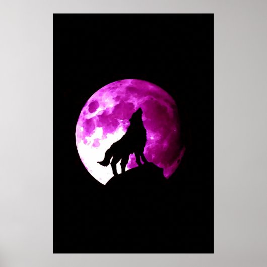 Wolf huilt naar de maan poster - Fantasie Kunst (Voorkant)