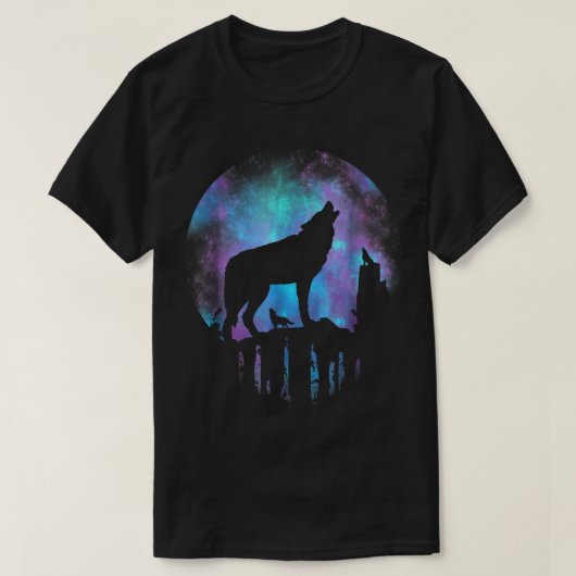 Wolf huilt naar Galaxy Maan Kunst T-shirt (Design voorkant)