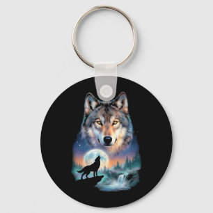 Wolf huilt naar maan onder mooie wolf sleutelhanger