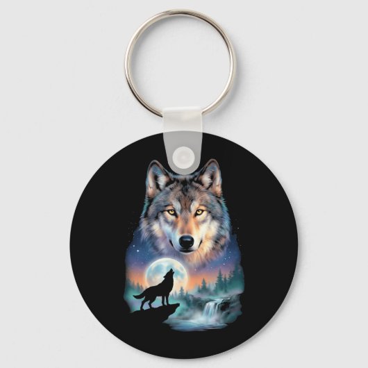 Wolf huilt naar maan onder mooie wolf sleutelhanger (Voorkant)
