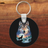 Wolf huilt naar maan onder mooie wolf sleutelhanger (Voorkant)