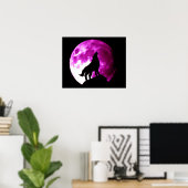Wolf huilt naar maan poster afdruk (Thuiskantoor)