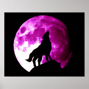 Wolf huilt naar maan poster afdruk