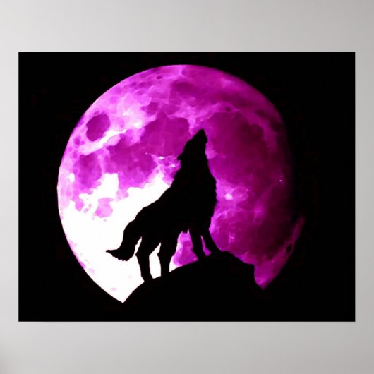Wolf huilt naar maan poster afdruk (Voorkant)