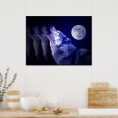 Wolf Huilt naar Maan Poster Print - Wolf Posters (Keuken)