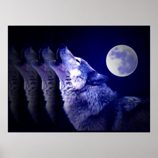 Wolf Huilt naar Maan Poster Print - Wolf Posters (Voorkant)