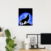 Wolf Huilt naar Maan Poster Print - Wolf Posters (Thuiskantoor)
