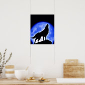 Wolf Huilt naar Maan Poster Print - Wolf Posters (Keuken)