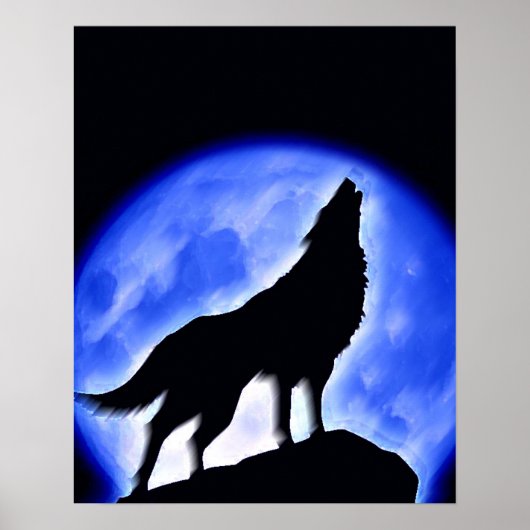 Wolf Huilt naar Maan Poster Print - Wolf Posters (Voorkant)