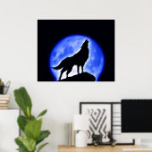 Wolf Huilt naar Maan Poster Print - Wolf Posters (Thuiskantoor)