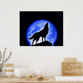Wolf Huilt naar Maan Poster Print - Wolf Posters (Keuken)