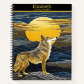 Wolf huilt onder een gloeiende maan notitieboek (Voorkant)