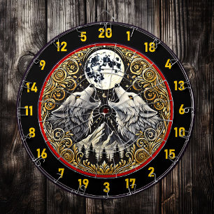 Wolf huilt onder het licht van de gouden maan dartbord