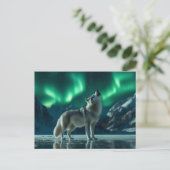 Wolf huilt onder het noorderlicht briefkaart (Staand voorkant)