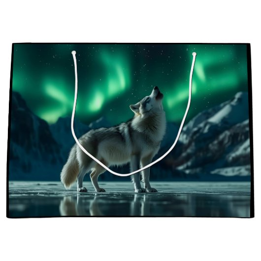 Wolf huilt onder het noorderlicht groot cadeauzakje (Voorkant)