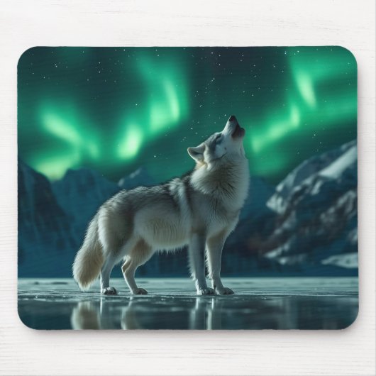 Wolf huilt onder het noorderlicht muismat (Voorkant)