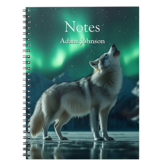 Wolf huilt onder het noorderlicht notitieboek (Voorkant)