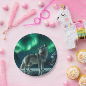 Wolf huilt onder het Noorderlicht Papieren Bordje (Feest)