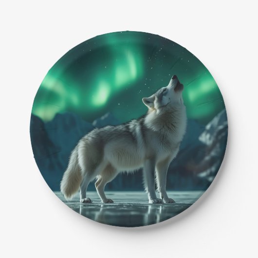Wolf huilt onder het Noorderlicht Papieren Bordje (Voorkant)