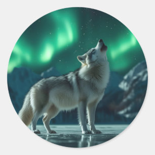 Wolf huilt onder het noorderlicht ronde sticker