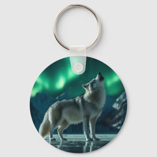 Wolf huilt onder het noorderlicht sleutelhanger (Voorkant)