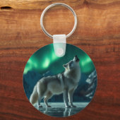 Wolf huilt onder het noorderlicht sleutelhanger (Voorkant)