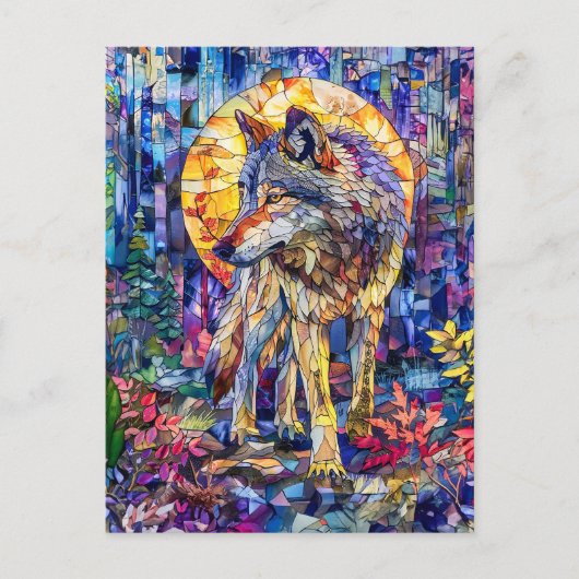 Wolf huilt onder volle maan briefkaart (Voorkant)