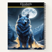 Wolf huilt sereen bij de gloeiende maan notitieboek (Achterkant)