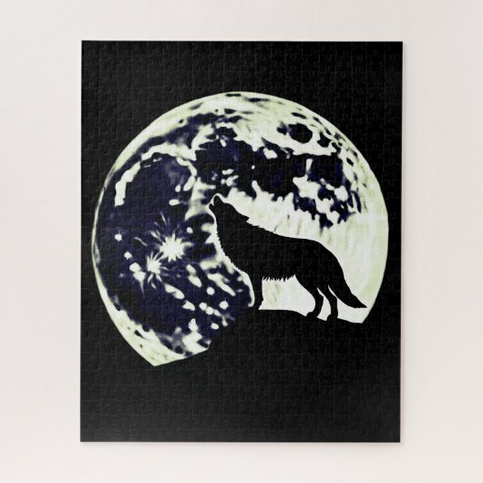 Wolf huilt tegen volle maan legpuzzel (Verticaal)