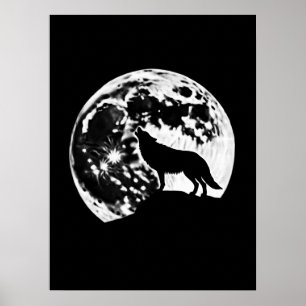 Wolf huilt tegen volle maan poster