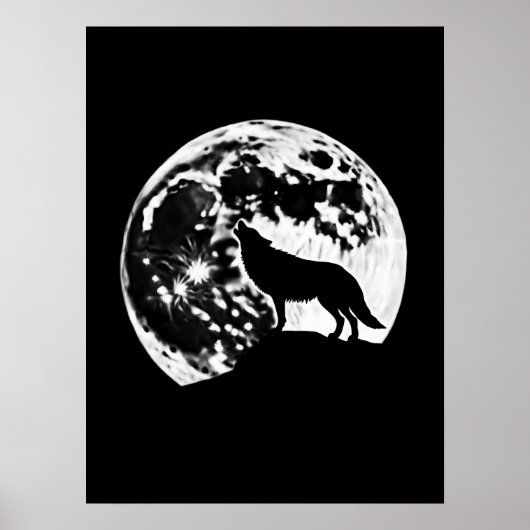 Wolf huilt tegen volle maan poster (Voorkant)