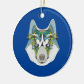 Wolf husky brak groen blauw keramisch ornament (Links)