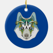 Wolf husky brak groen blauw keramisch ornament (Achterkant)