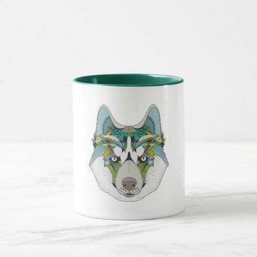 Wolf husky brak groen blauw mok (Midden)